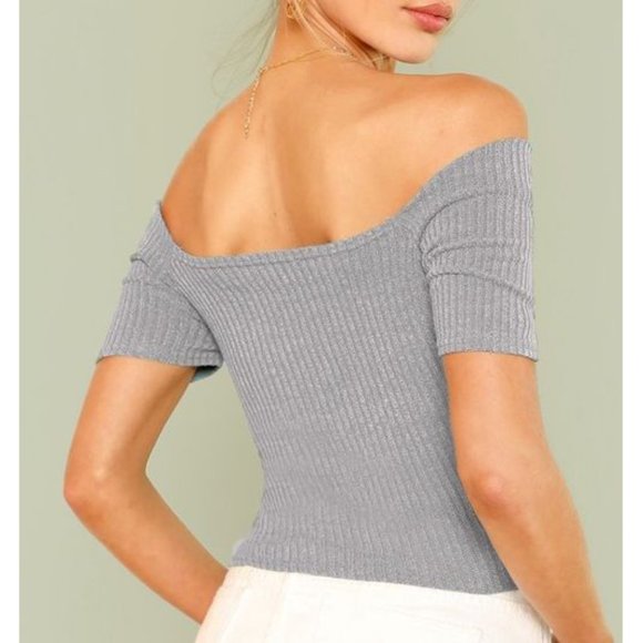 BUNDLE Off-The-Shoulder Tops Grey Wrap Terracotta Pink Coral Smocked Blouse XS - Picture 3 of 13